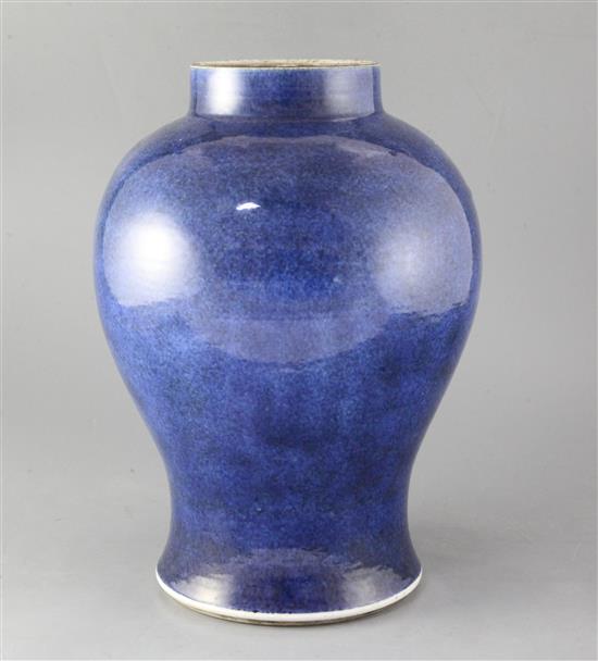 A Chinese powder blue ground baluster vase, Kangxi period, 36cm high, formerly gilded